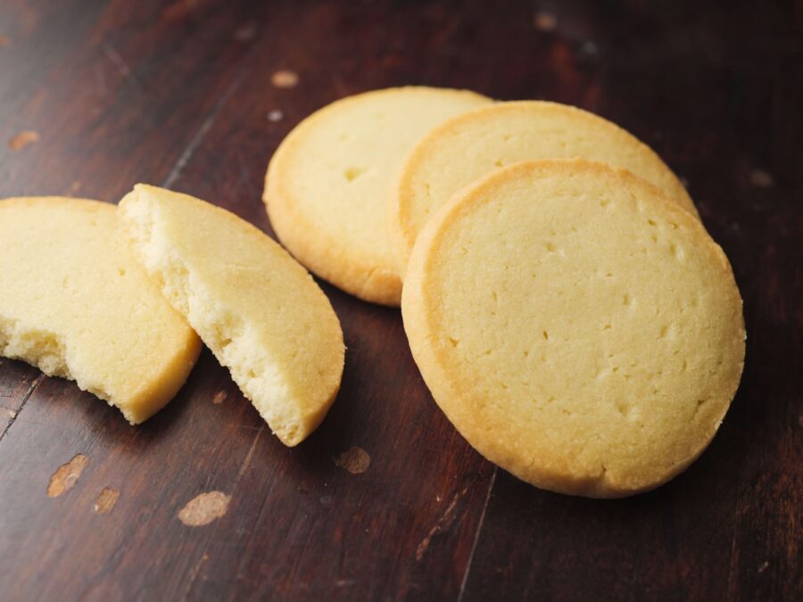 Butter cookies placed on a wooden table