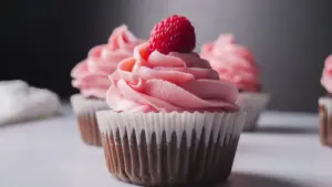 Raspberry Frosting on a chocolate cupcake