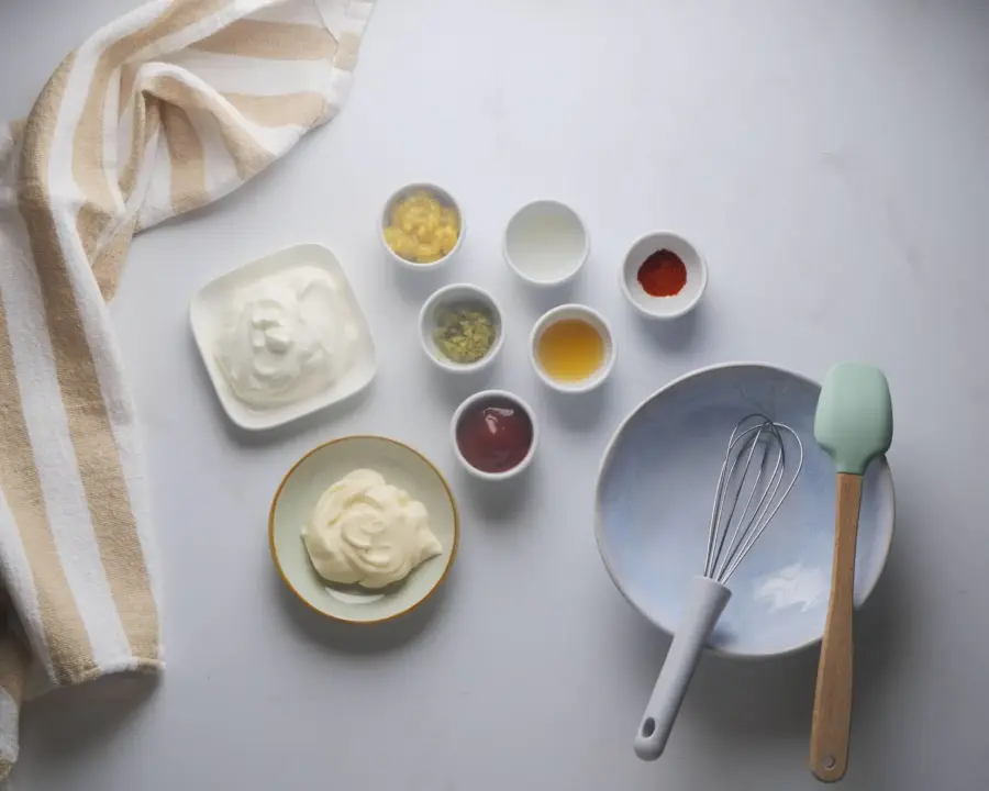 Healthy Big Mac Sauce Ingredients on a kitchen surface