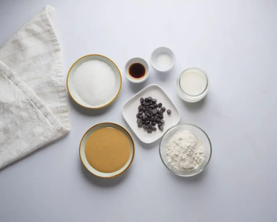 Peanut Butter Mug Cake Ingredients on a kitchen surface