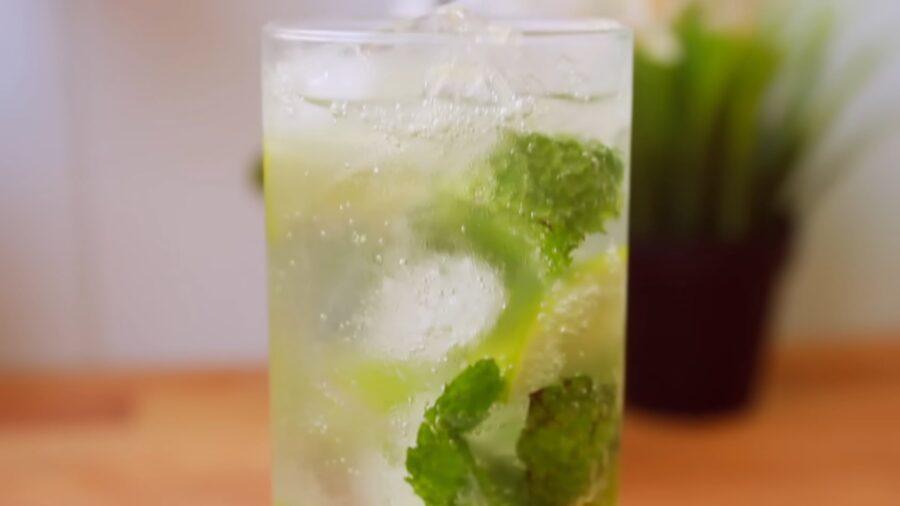 A non-alcoholic mocktail is served in a glass