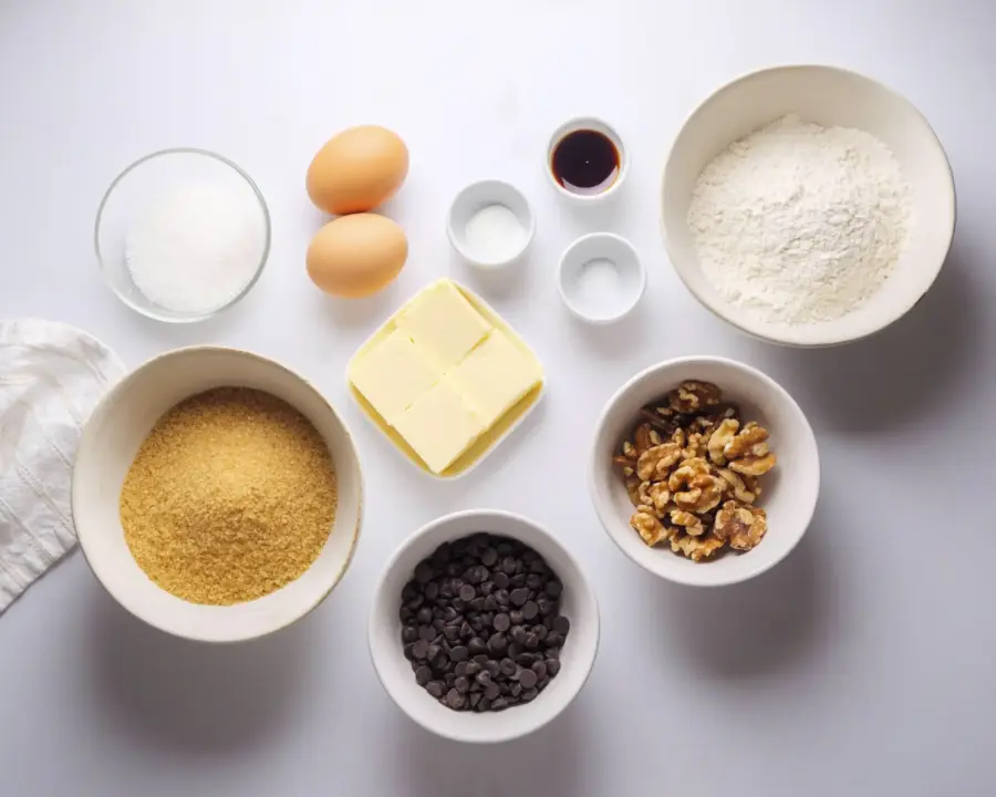 Brown Butter Blondies Recipe Ingredients placed on a kitchen counter