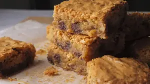 Brown Butter Blondies are placed on a serving board
