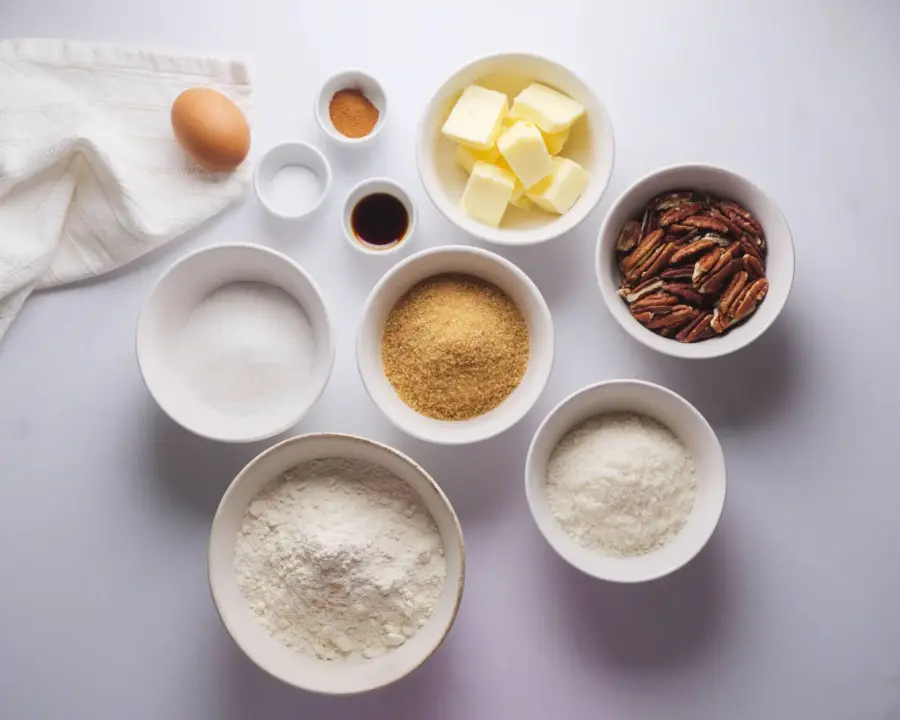 Coconut Pecan Cookies Recipe Ingredients placed on the kitchen surface
