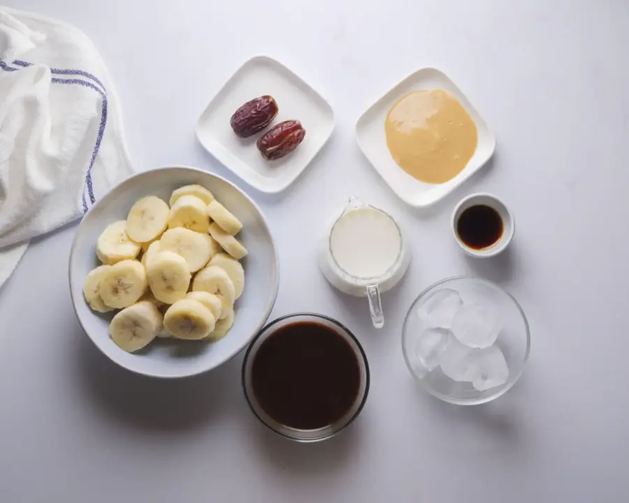 Coffee Smoothie Ingredients Placed On A Kitchen Counter