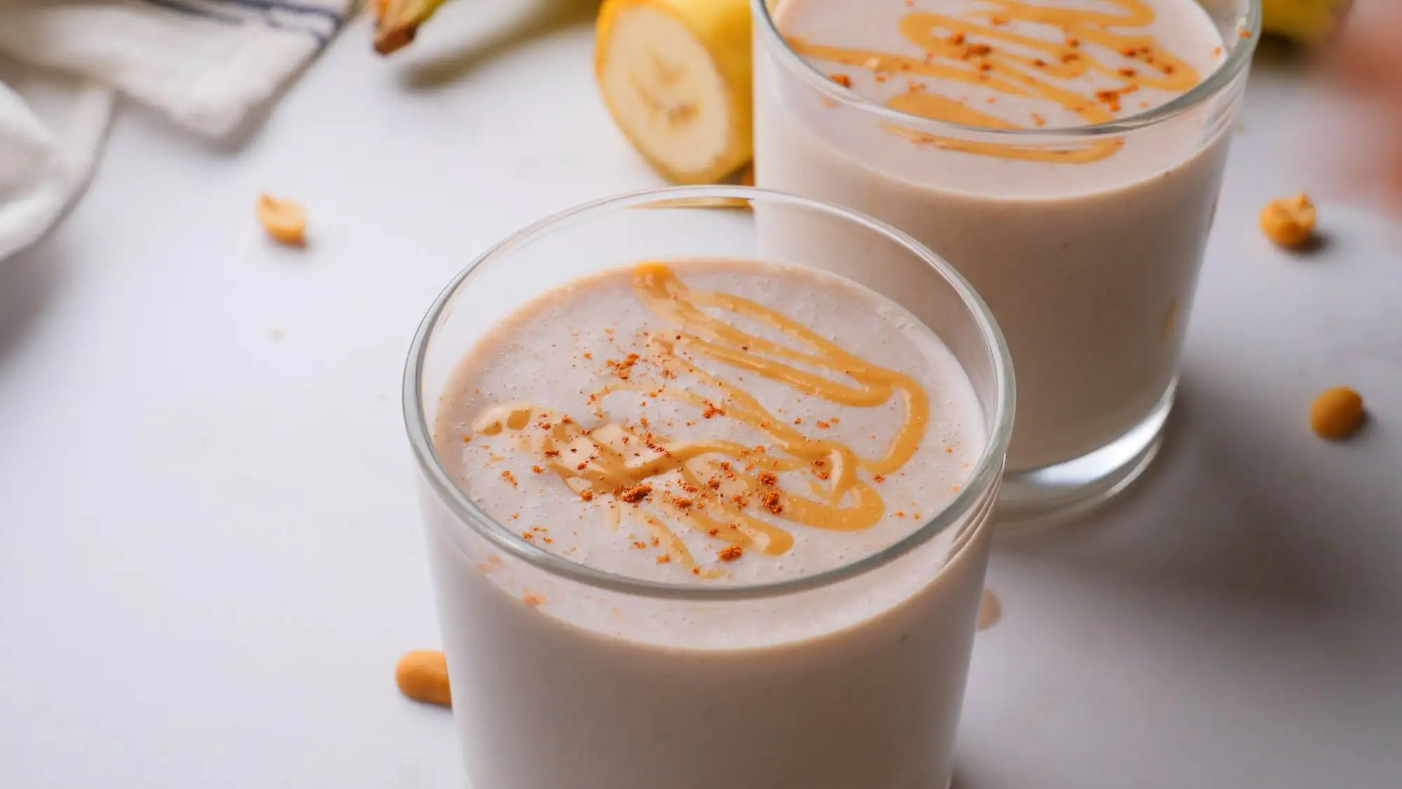 Peanut Butter Banana Smoothie served in glasses