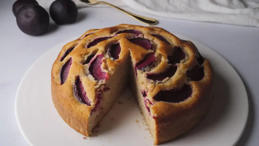 Plum Cake on a cake plate