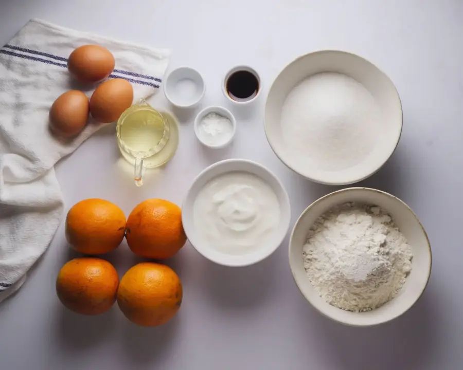 Orange Loaf Cake Ingredients on a countertop