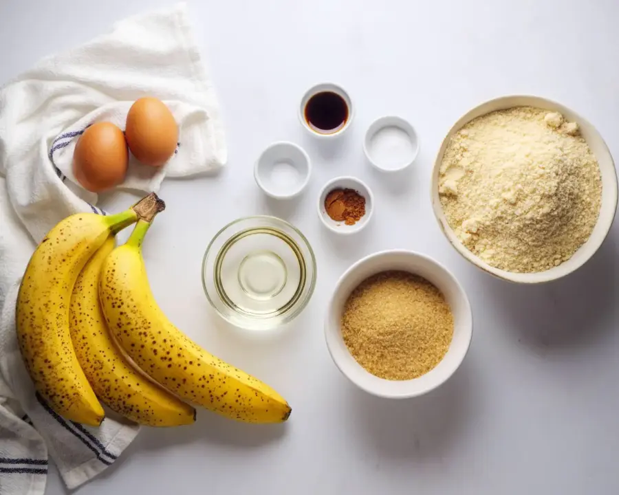 Almond Flour Banana Bread Ingredients placed on a kitchen counter