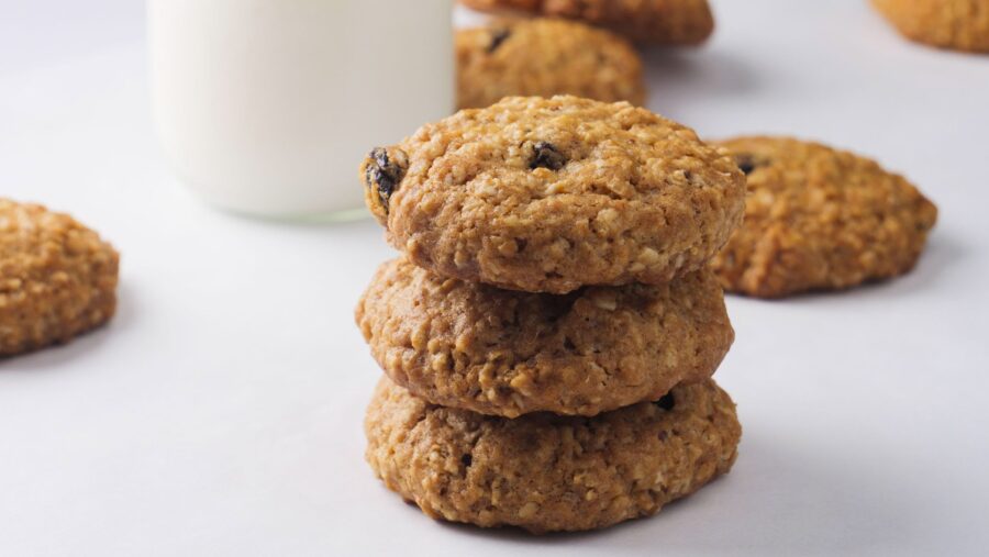 Easy Oatmeal Cookie sits on a white board