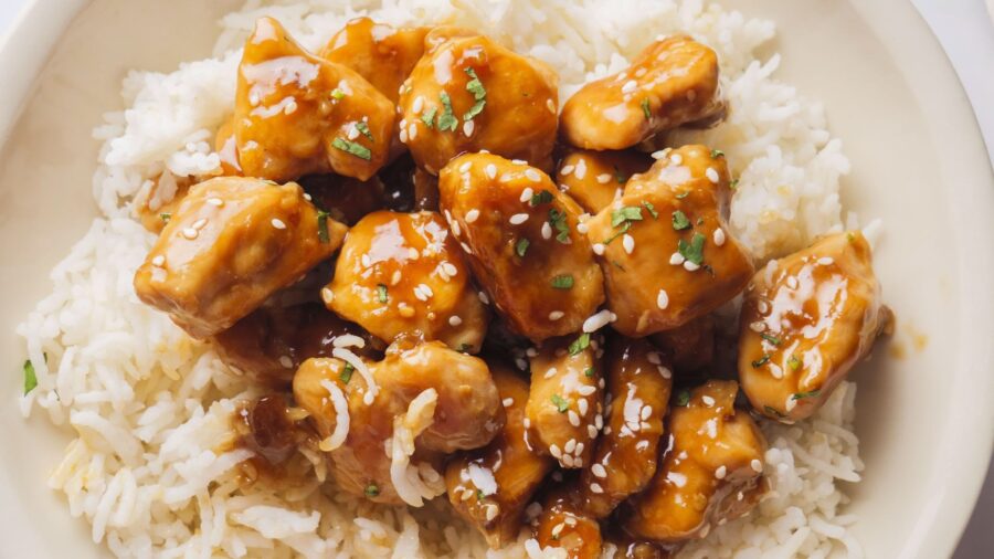 Homemade Teriyaki Chicken with Sesame and rice on a plate