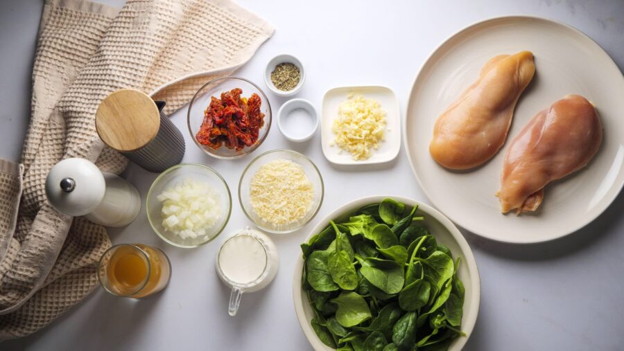 Chicken and fresh ingredients for a delicious homemade recipe.