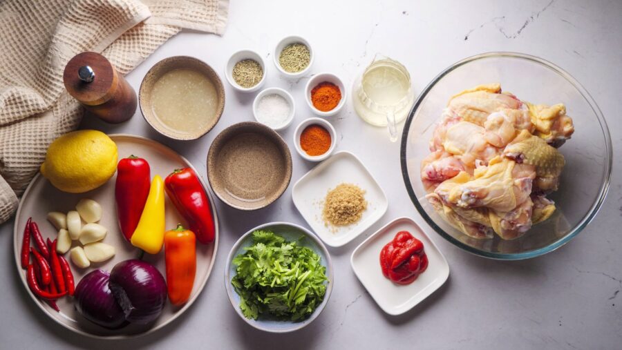 Fresh ingredients for flavorful peri peri chicken wings recipe