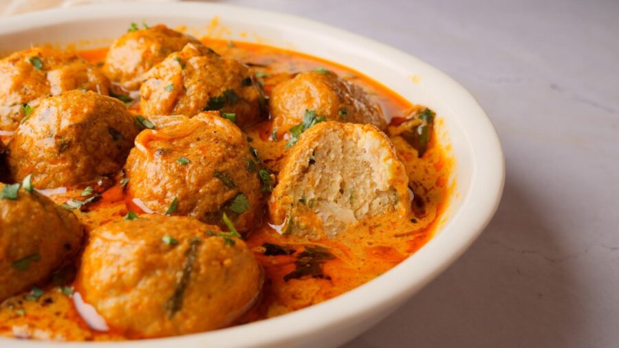 Chicken Meatball Curry served in a bowl